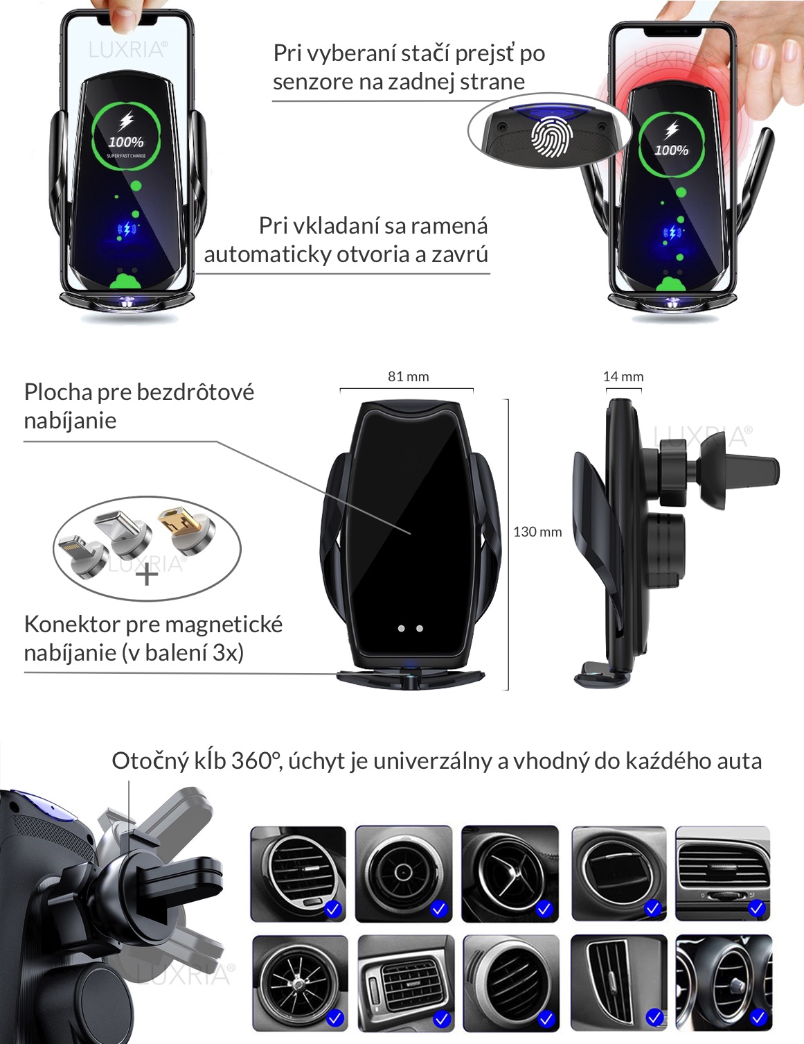 LUXRIA CAR SMART HOLDER - MULTIFUNKČNÝ NABÍJACÍ STOJAN DO AUTA popis luxria.eu